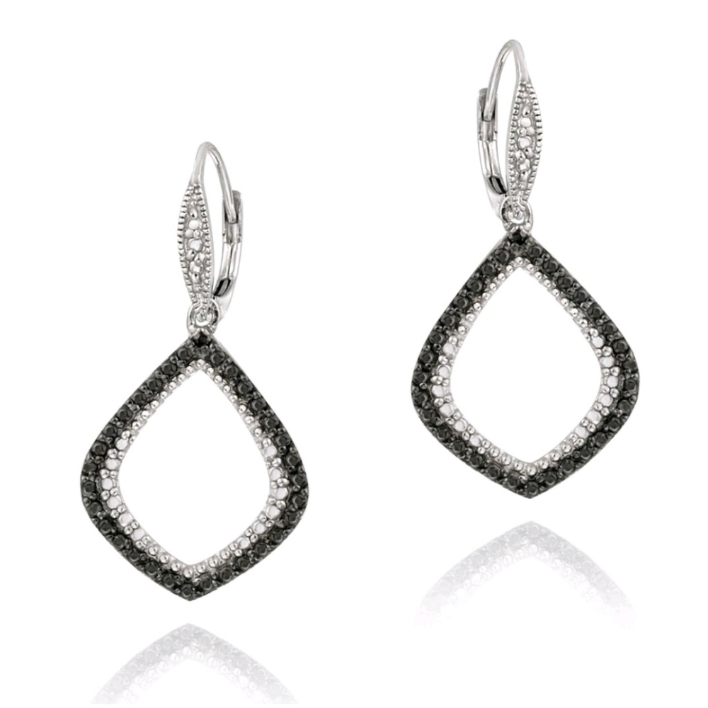 Sterling Silver Black Diamond Accent Leverback Earrings